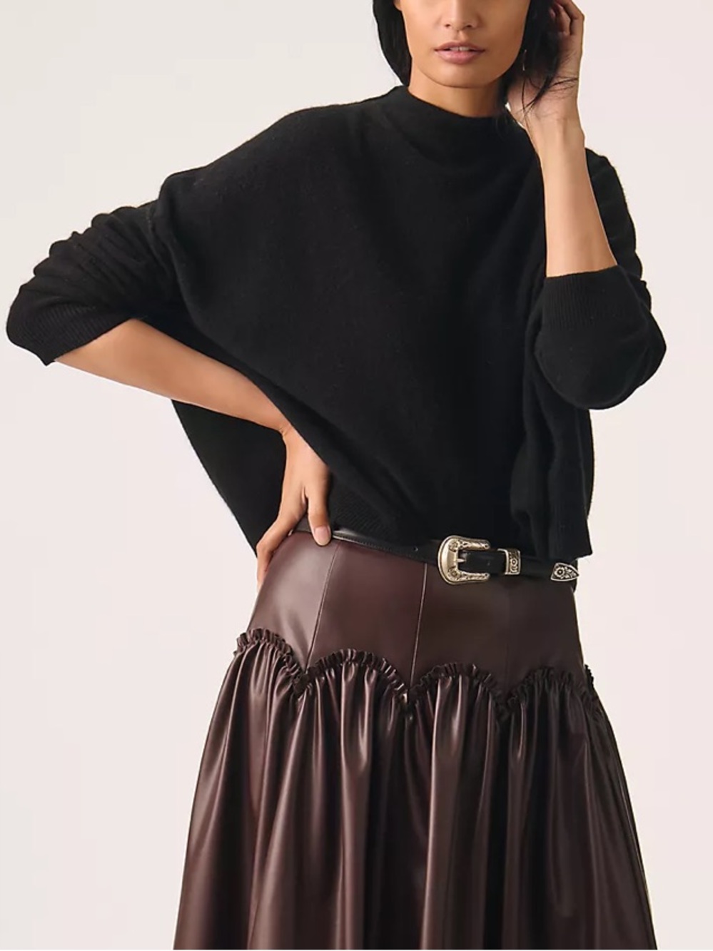 Anthropologie Pilcro Alani 100% Cashmere Mock-Neck Sweater Black Cropped-XXS